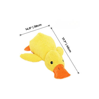 Yellow duck plush toy for dogs with dimensions 14.9 inches by 17.7 inches